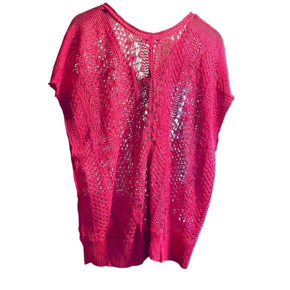 BCBG Maxazria Crocheted Linen Cotton Blend Bohemian Top Pink Lge Oversized Retro - Picture 3 of 12